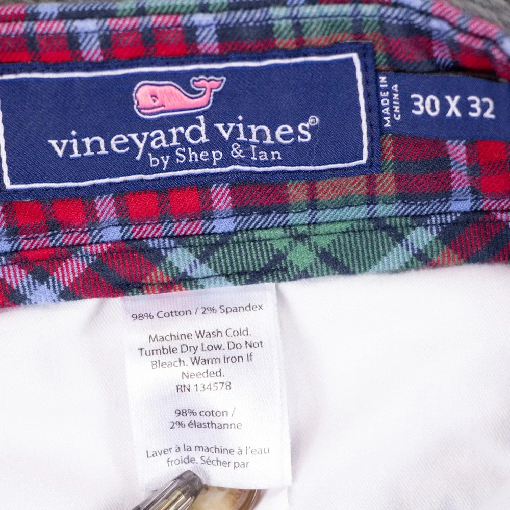 Vineyard Vines Mens 30x32 Slim Pant Red Green Plaid Tartan Golf Chino Trousers